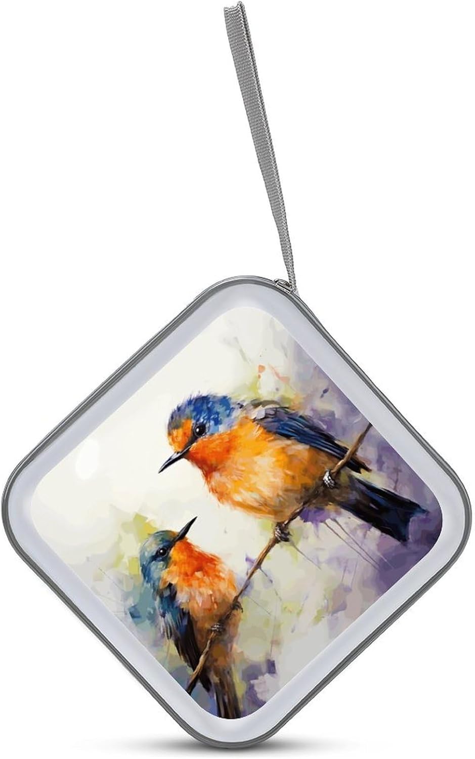 Oil Painting Bird CD Case 40 Capacity Case Zipper CD Collection Bag with Handles Cover DVD Storage Hard Plastic DVD Disc Cases Storage Binder for Car Home Office Travel