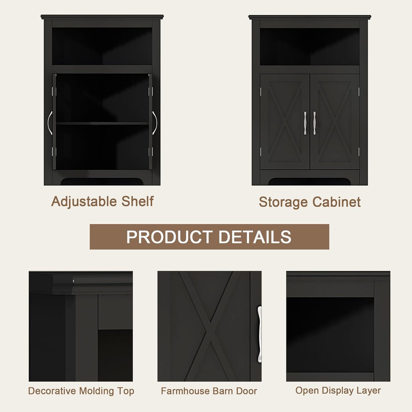 ChooChoo Corner Storage Cabinet, Small Corner Cabinet with Barn Door Design and Adjustable Shelf, Home Space Saver for Living Room, Bathroom, Kitchen, Bedroom, Black
