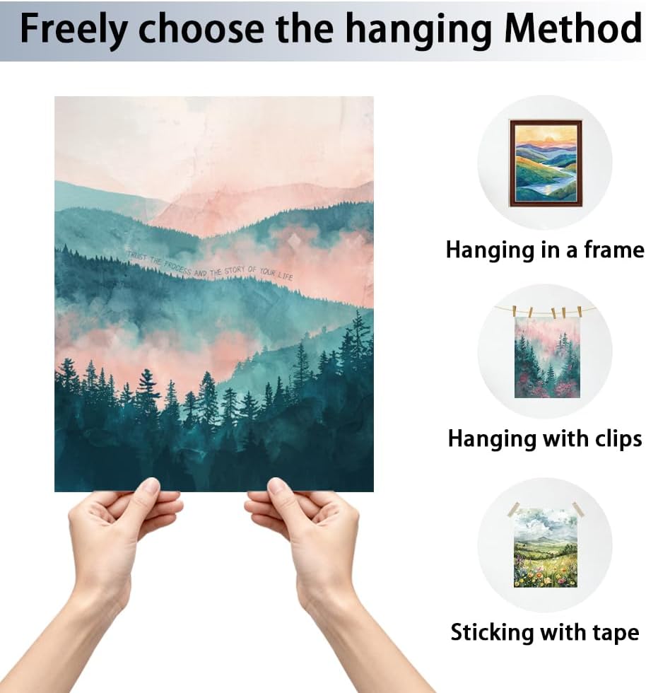 CRAFTYMELODY Watercolor Landscape Wall Art Prints Set of 9 Mental Health Poster Wall Decor Therapy Home Artworks for Living Room Bedroom Classroom Office Decoration 8x10 Inch Unframed