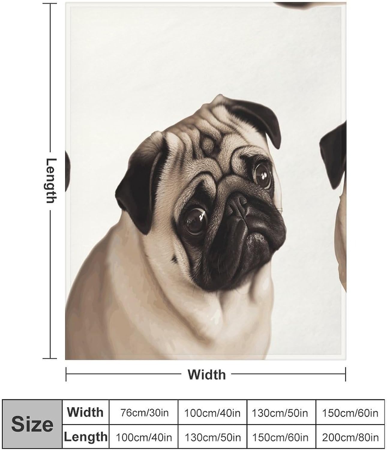 Pug Dog Blanket Super Soft Lightweight Throw Blanket Cute Cozy Warm Bed Blanket Decorative Fuzzy Blanket All-Season Home Decor Gift for Sofa Couch Living Room 60"*80"（150 * 200cm）