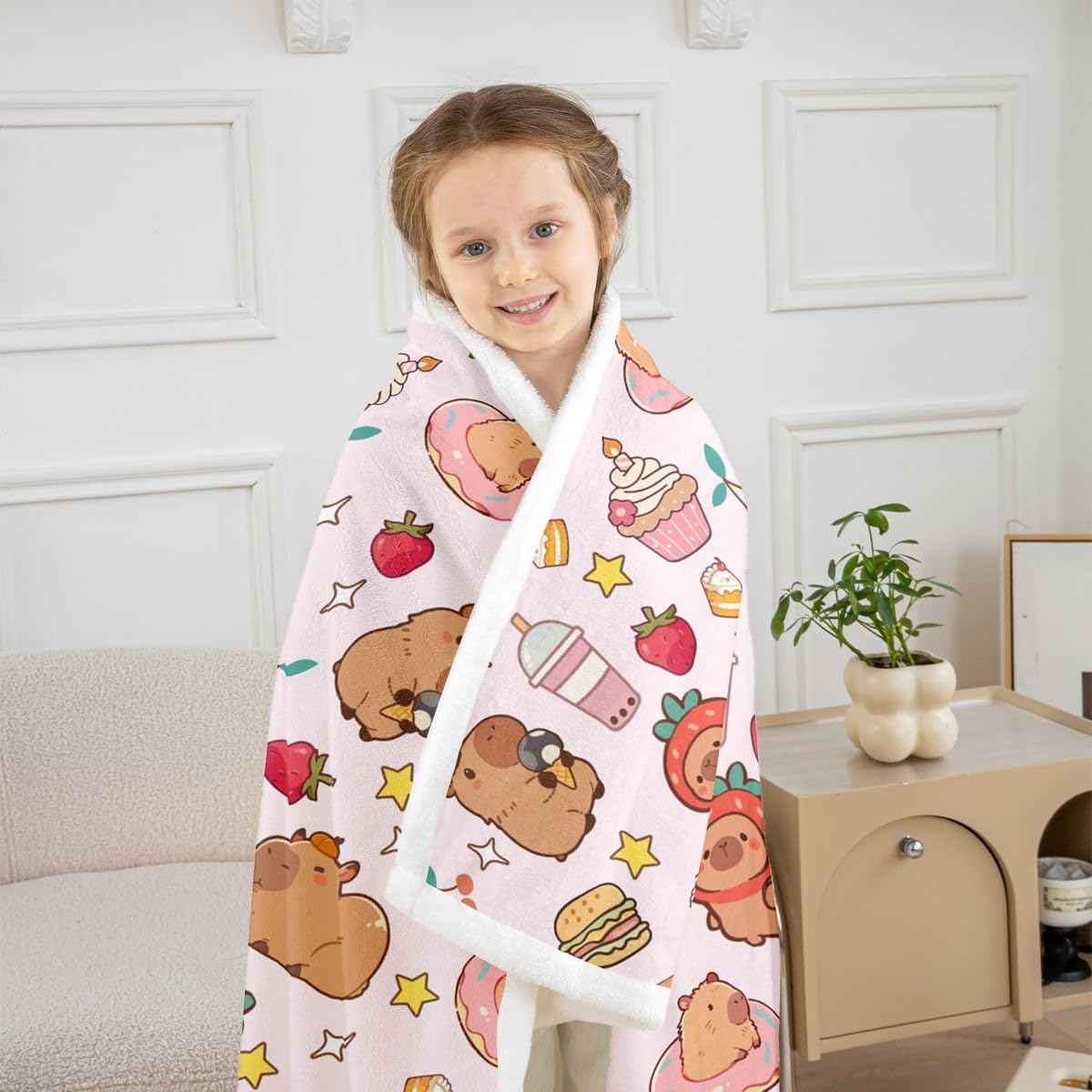 Feelyou Kawaii Capybara Sherpa Throw Blanket for Couch Capybara Gifts Super Soft Cozy Fleece Cartoon Blanket for Winter, Plush Throw Animals Lovers Baby 30"x40" All Season