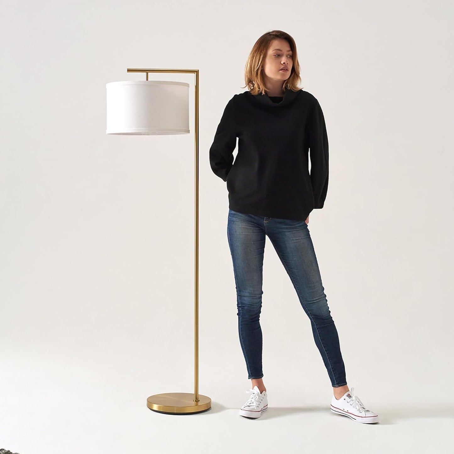 Brightech Montage Modern Floor Lamp - LED Standing Lamp with Adjustable Color Changing Bulbs for Living Rooms & Offices - Tall Corner Bedroom Reading Light for Contemporary Home Decor - Antique Brass
