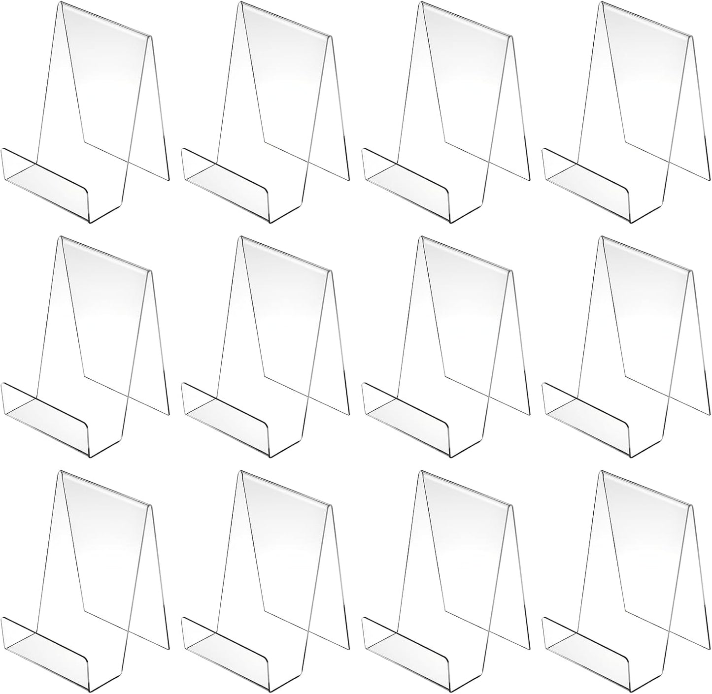 SHENLIU 12 Pack Clear Book Stand, 6x4 Inch Acrylic Easel Stand Book Display Holder, Display Stands for Album, CD, Music Sheets, Plate, Artworks, Phone, Tablet, Magazine, Postcard