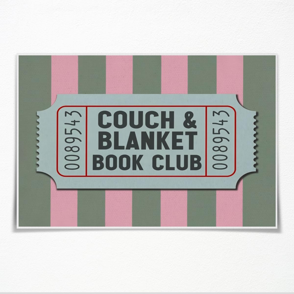 Vintage Book Wall Art Couch Blanket Book Club Canvas Poster Retro Pink Green Stripes Print Reading Nook Library Decor Trendy Preppy Bookish Painting Picture for Dorm Bedroom 16x24inch Unframed