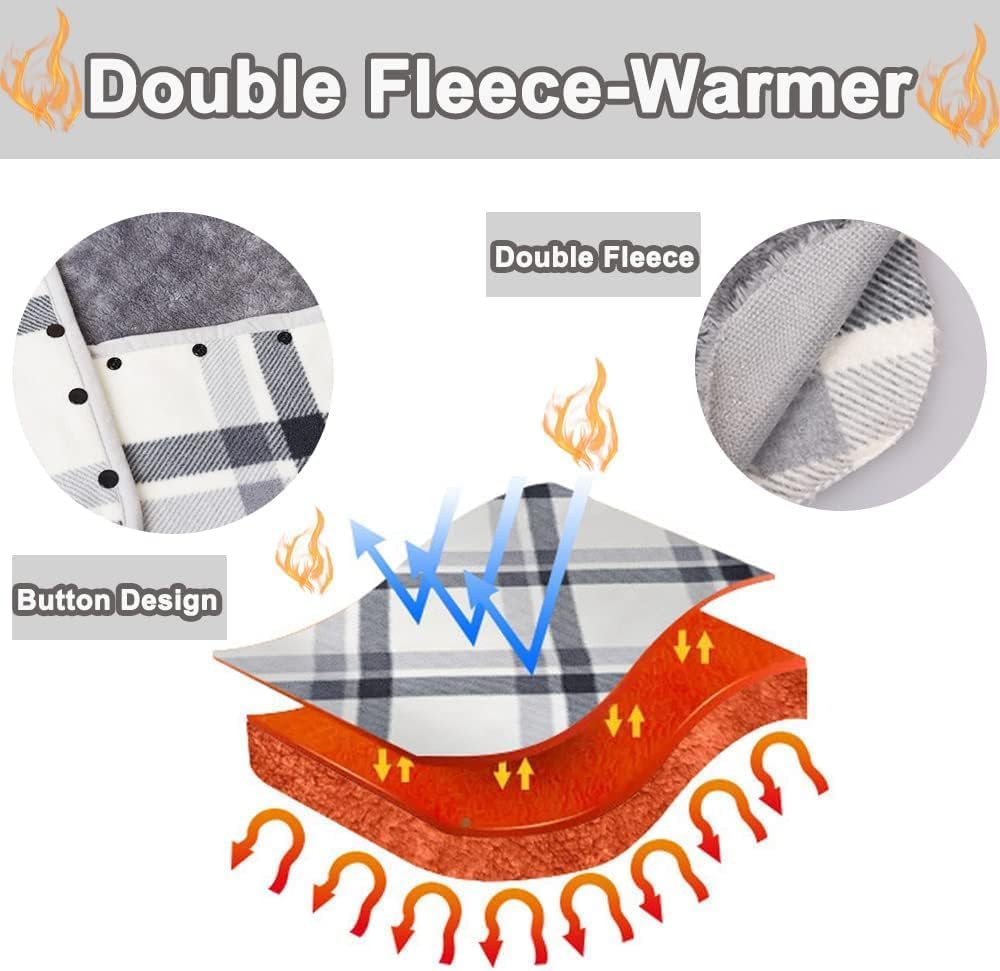 Fleece Wearable Blanket Poncho for Women 55 x 39 Plaid Lap Blankets Comfy Throw Shawl with Button for Bed Sofa Office