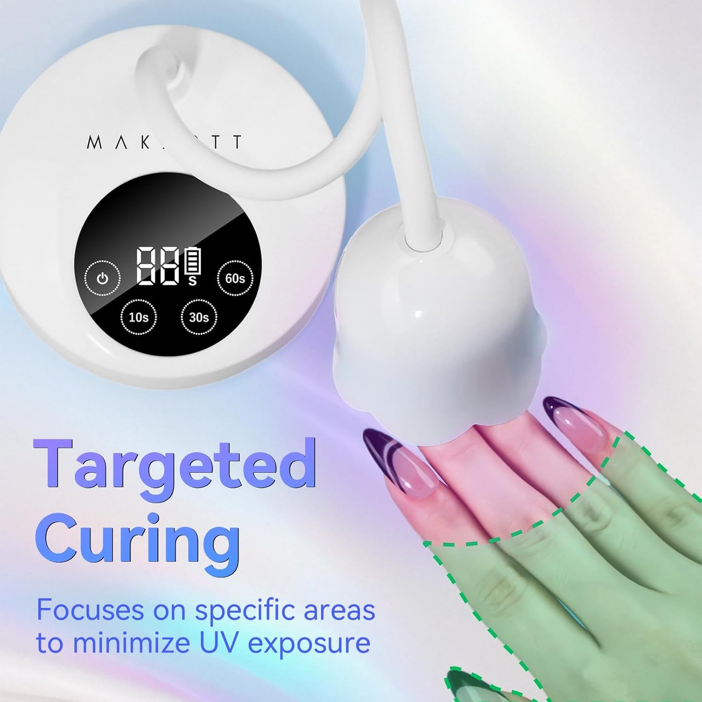 Makartt UV Nail Lamp: Mini UV Light for Gel Nails Polish Luminoza 30mW/cm² Rechargeable LED Nail Light Nail Dryer with 4 Timers & Auto Sensor, Fast Curing Goosenecks Lamp for Home DIY Manicure