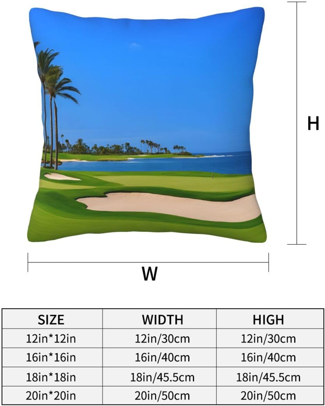 All-Season Square Pillow Covers 18"X18", Golf Course, Decorative Throw Pillow Covers for Sofa Bed Couch, Hidden Zipper Cushion Cover, Square Lumbar & Accent Pillowcases for Home Decor