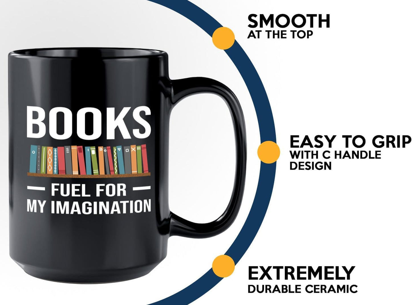 Book Lover Coffee Mug 15oz Black -Fuel for Imagination - Writer Editor Bookish Librarian Bibliophile Bookish Grammar Philosophers