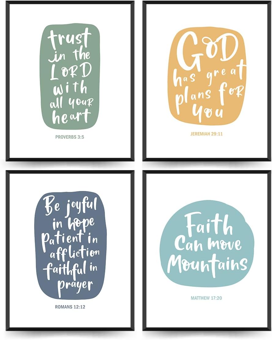 ETVISO Christian Wall Art, Bible Verse Wall Art Decor, Christian Prints Set of 4, Inspirational Decor for Nursery Bedroom Living Room Home Porch Office, 8x10 (Unframed)