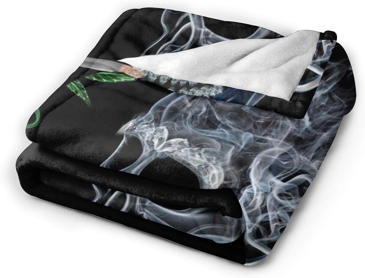 Marijuana Pot Leaf Weed Skull Smoking Fleece Blanket Throw Lightweight Blanket Super Soft Cozy Bed Warm Blanket for Living Room/Bedroom All Season (Color1, 60" × 50")
