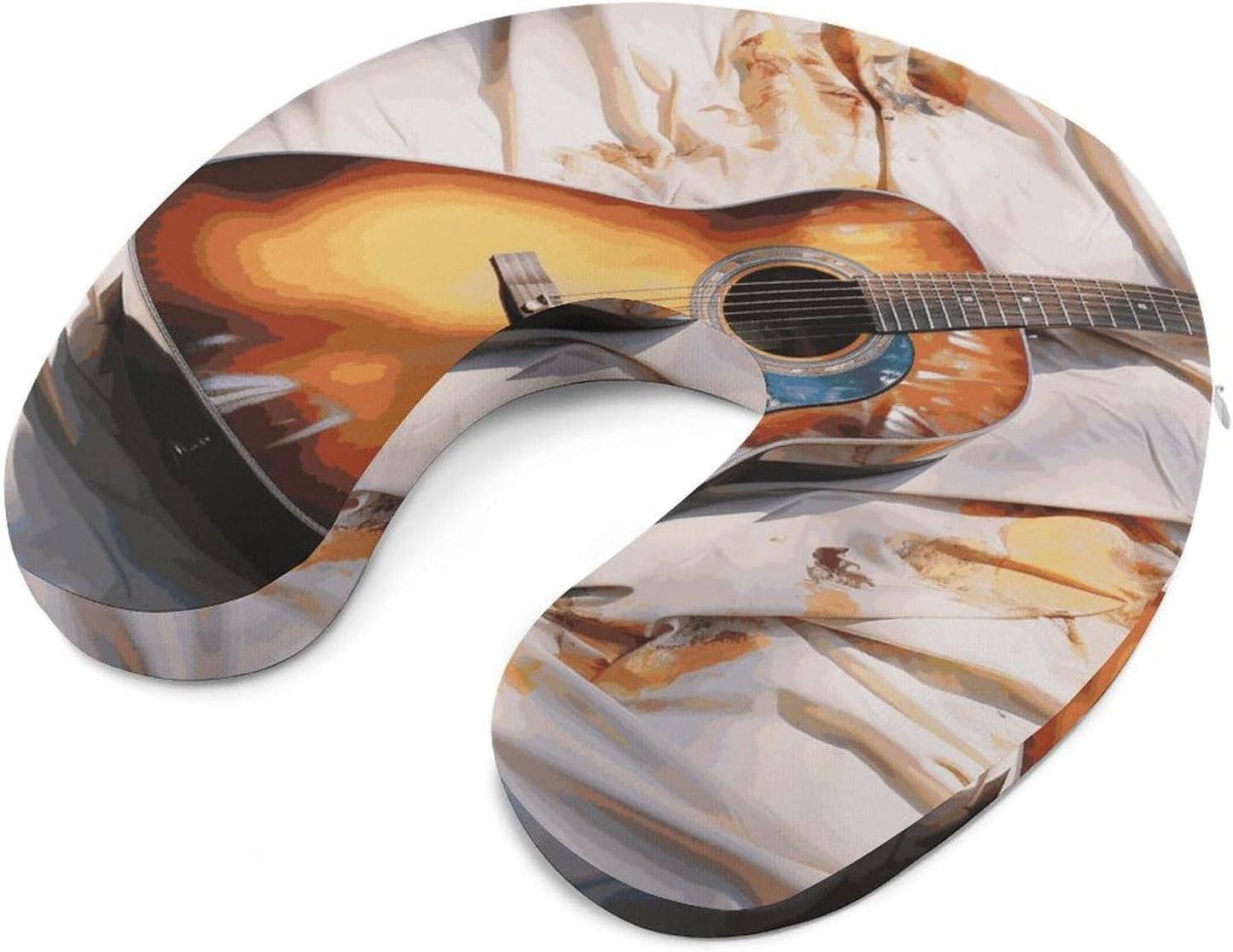 Watercolor Acoustic Guitar Neck Pillow Memory Foam U Shaped Pillows Portable Pillows for Shoulder Travel Head Support Pillow with Concealed Zipper for Airplane Car Home Office