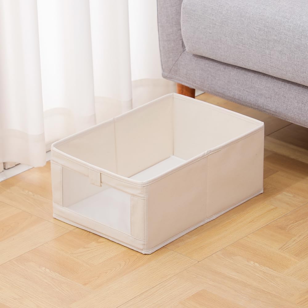 Storage Bins, 16L x 11W x 7H Inch Cotton & Linen Collapsible Storage Baskets with Window for Organizing Closet Shelf, Large Fabric Decorative Organizer and Sturdy Bottom Board,1 Pack