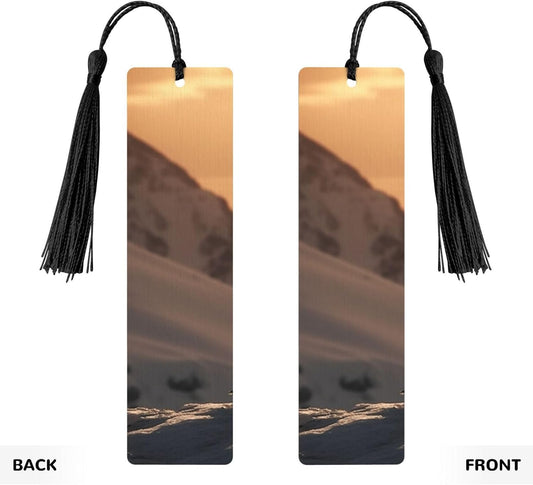 Penguins at Dusk Bookmarks Gifts for Women Men, Wooden Bookmarks for Book Lovers, Vintage Book Marks Ornaments with Tassel, Unique Personalized Reading Page Markers Black