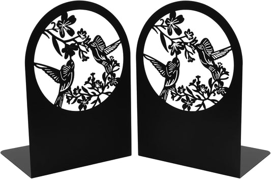 Chinese Style Bird with Flower Bookends Hummingbird Book Ends Shelves Organizer Metal Book Stands Journal Book Holder Reading Decorative Bookends Book Stoppers for Office Home School Library