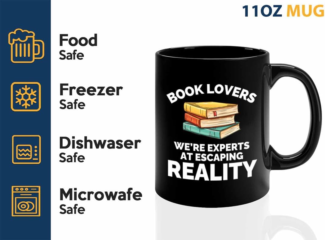 Book Lover Coffee Mug 11oz Black - Escaping reality - Gift For Poets Bookish People Bibliophile Librarian Book Club Reader