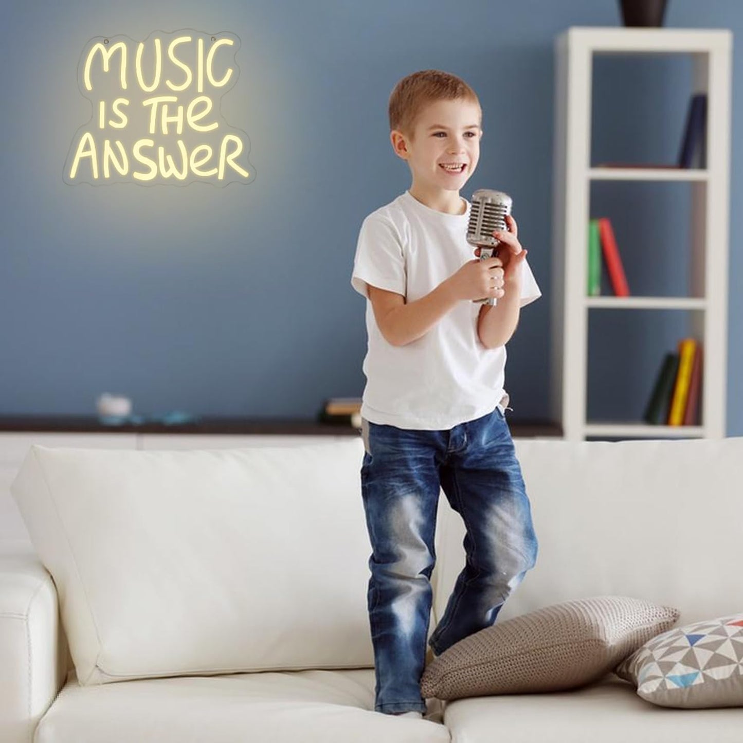 Music Is The Answer Neon Sign for Wall Decor Warm White Letter Neon Light Live Music Neon Light Sign LED Word Light for Studio Concert Bar Bedroom Decoration