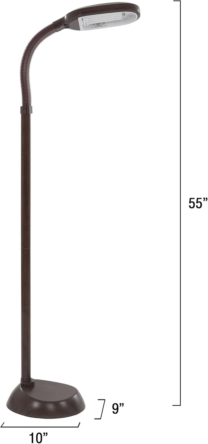 Lavish Home 72-1438 Full Spectrum Natural Sunlight Floor Lamp with Bendable Neck-Reading, Craft, Studying, and Esthetician Light, 62.5", Brown