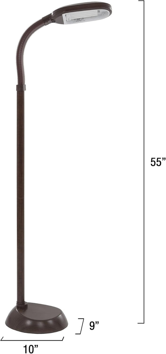 Lavish Home 72-1438 Full Spectrum Natural Sunlight Floor Lamp with Bendable Neck-Reading, Craft, Studying, and Esthetician Light, 62.5", Brown