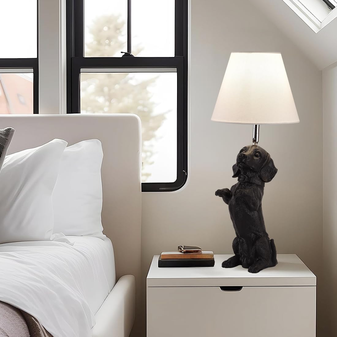Black Dachshund Dog Table Lamp Creative Puppy Resin Desk Lamp Farmhouse Dachshund Pet Animals Nightstand Lamp for Bedroom Living Room Children’s Room Office Cafe