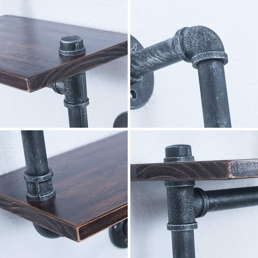 Industrial Pipe Shelving Wall Mounted,11.8in Metal Floating Shelves,Real Wood Book Shelves,Wall Shelf Bookshelf Shelves Bar Shelving(3 Tier)