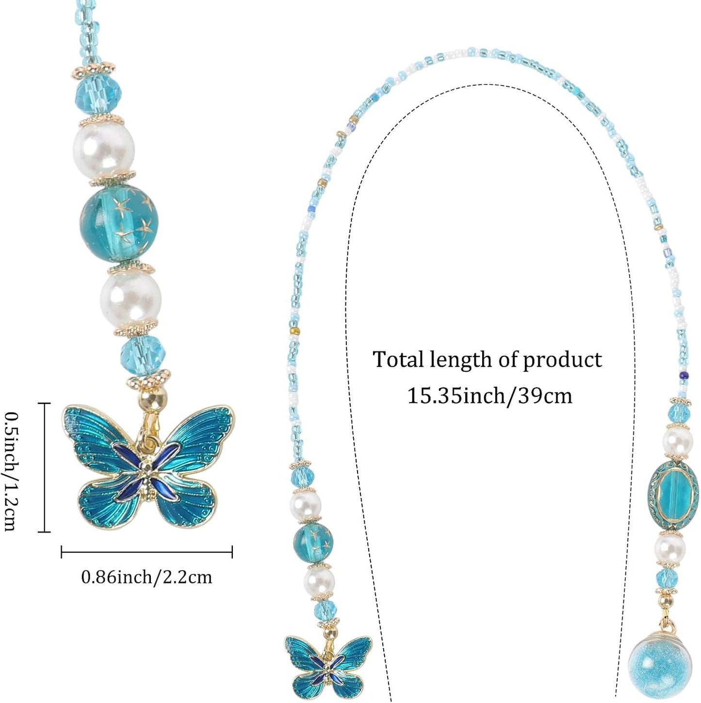 Blue Butterfly Beaded Bookmark - Fantasy Crystal Bead Gold Chain Fantasy Bookmark, Butterfly Aesthetics Pendant, Book Marks Gifts for Books Lovers Students Teacher Office School Supplies