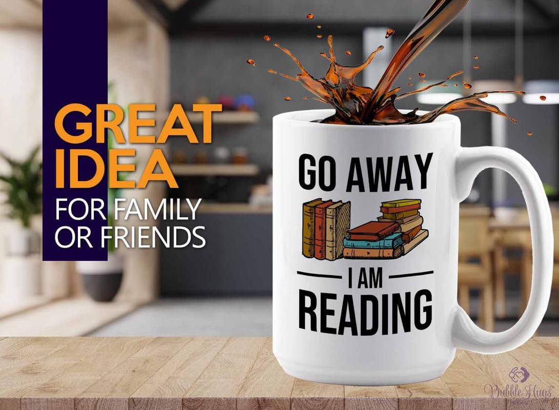 Reading Bookworm Coffee Mug 15oz White - Go Away I am Reading - Reading Reader Book Worm I Know Things Book Addict Book Lover Bookish Novelist Librarian Writer
