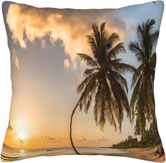 All-Season Square Pillow Covers 18"X18", Sunset Hawaiian Palm Tree, Decorative Throw Pillow Covers For Sofa Bed Couch, Hidden Zipper Cushion Cover, Square Lumbar & Accent Pillowcases For Home Decor