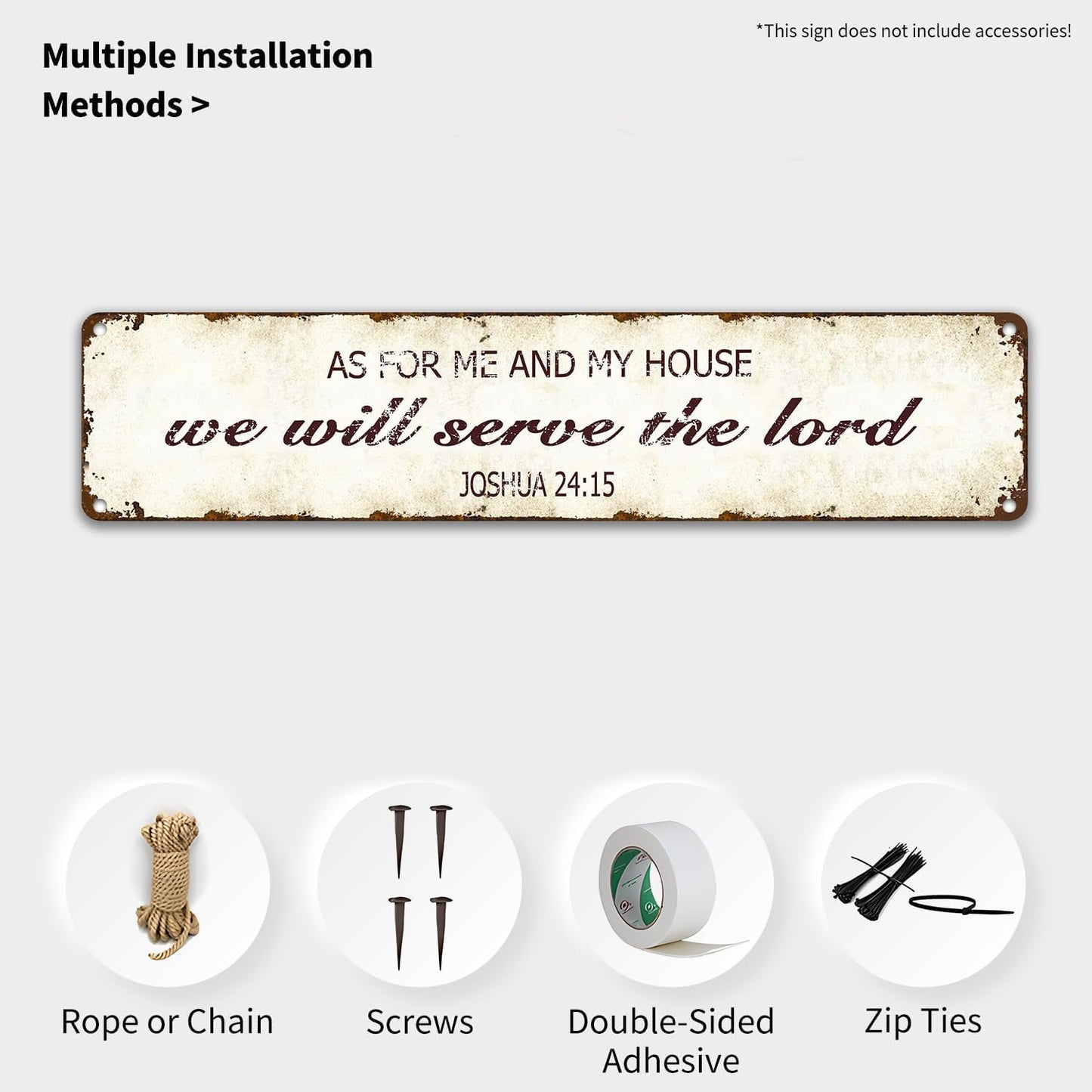 As for Me and My House - Bible Verse Metal Sign - 16x4 Inch Rustic Tin Christian Wall Art, Farmhouse Scripture Decor, Inspirational Gift for Baptism, Weddings and Church Office Revival