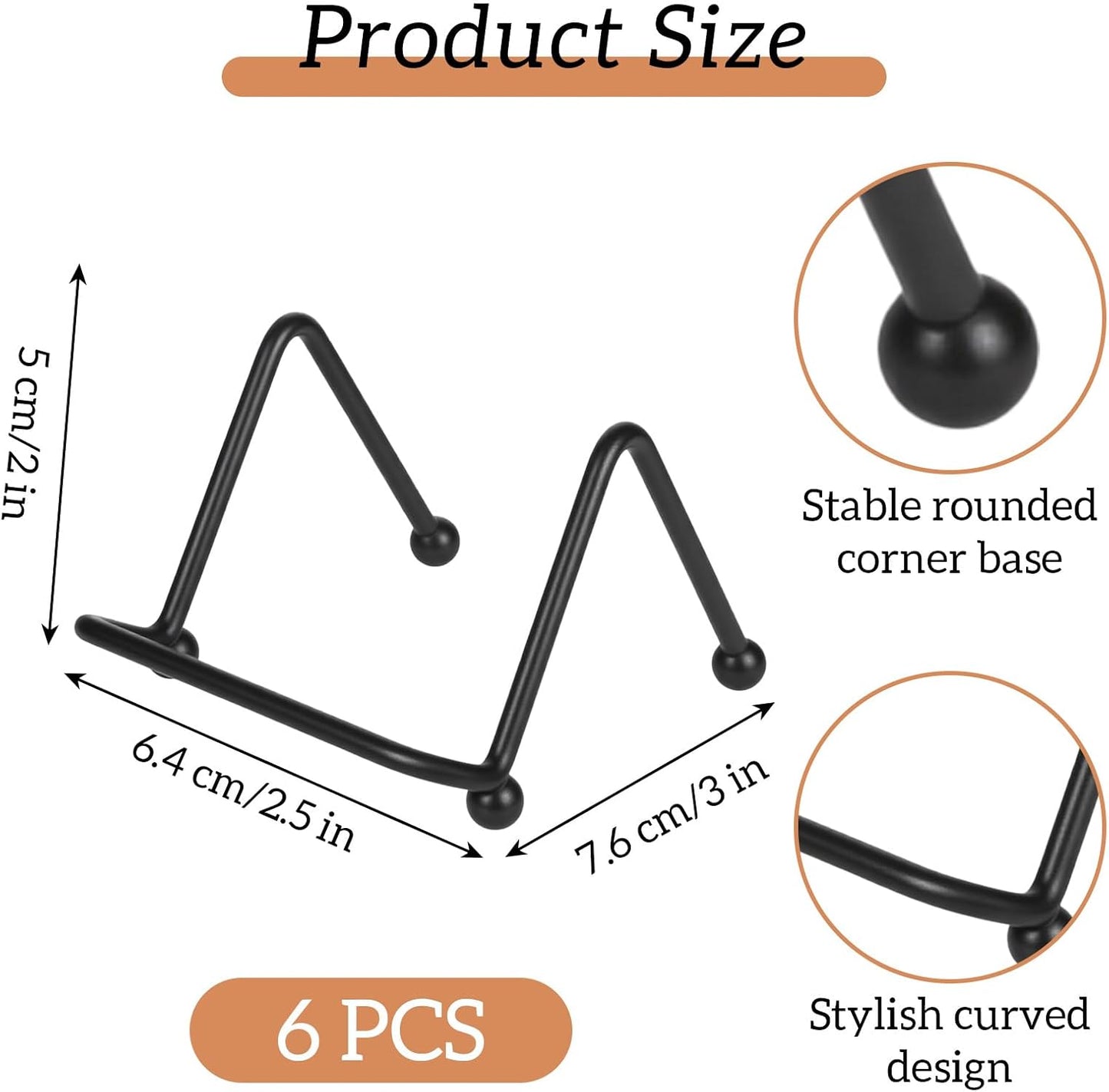 6 Pack 2.5 Inch Small Metal Plate Holder Display Stands, Black Mini Easel Stand for Picture, Book, Photo, Decorative Plate, Collectibles, Mobile Phone