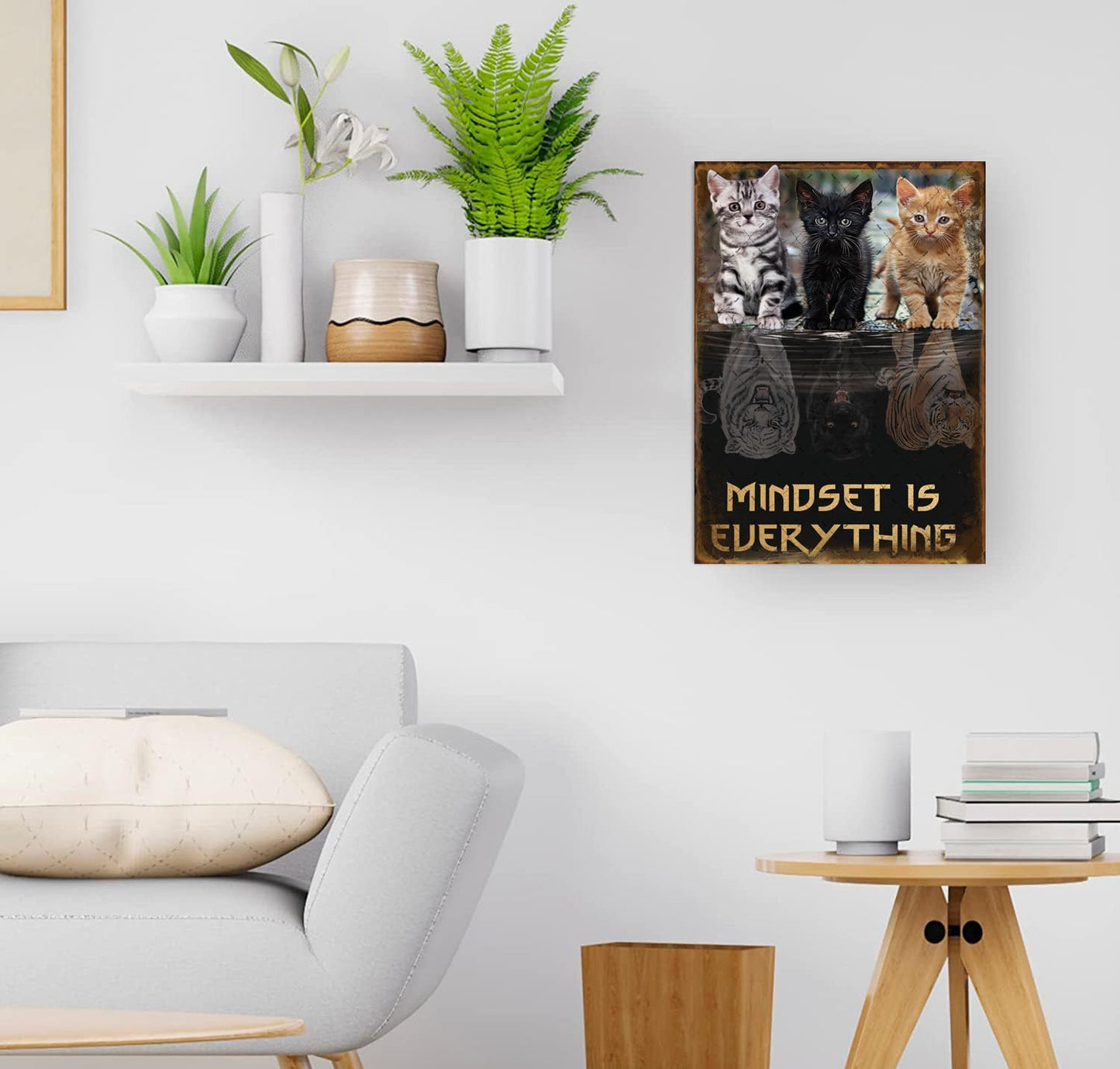 Cusde Cats Mindset Is Everything Metal Tin Sign Cat Wall Art Inspirational Motivational Quotes Decoration Positive Wall Decor Home Decoration Poster Plaque for Pub Club Room Bar 12x8 Inches