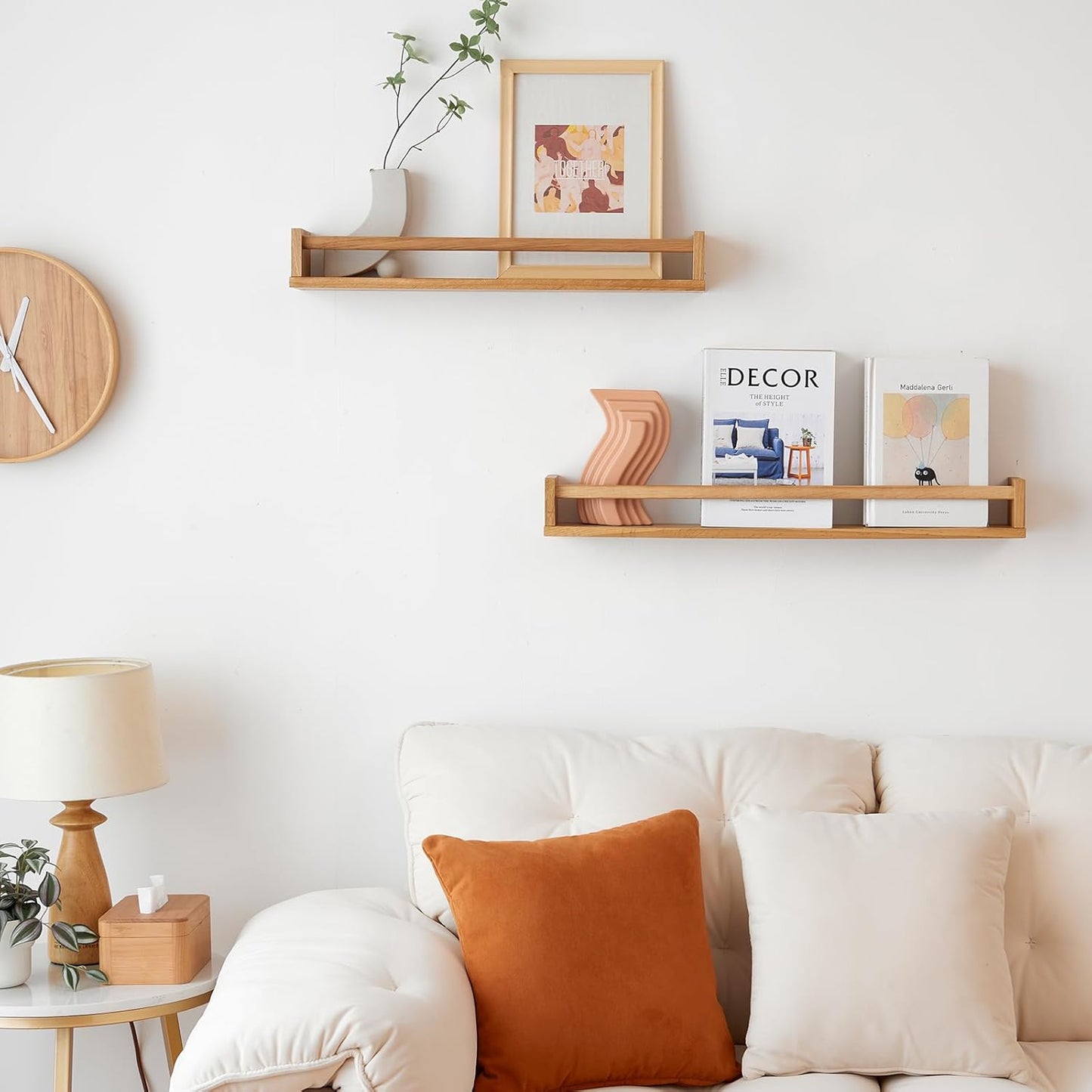 Oak Nursery Floating Shelves 27.5 Inches Wall Mounted Nursery Shelf, Wood Bookshelf Wall Shelves for Kitchen Spice Rack Bedroom Living Room Baby Nursery Room, Natural