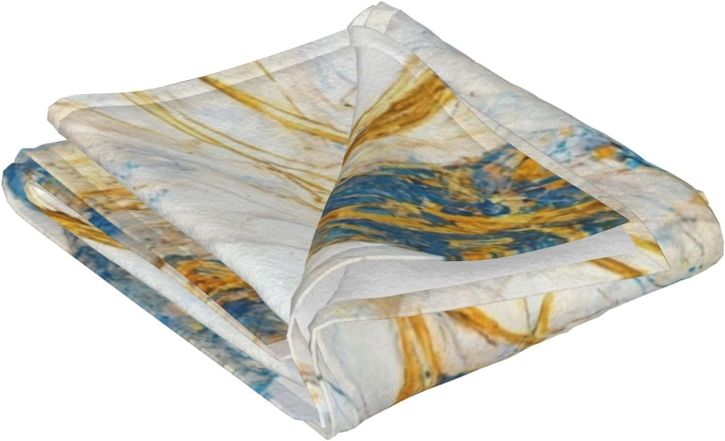 Abstract Luxury Blue Gold White Colors Marble Throw Blanket Cozy Warm Blankets Soft Flannel Blankets Gift Home Bedding Living Room Couch Sofa Bed for All Seasons Blanket 40x50inch