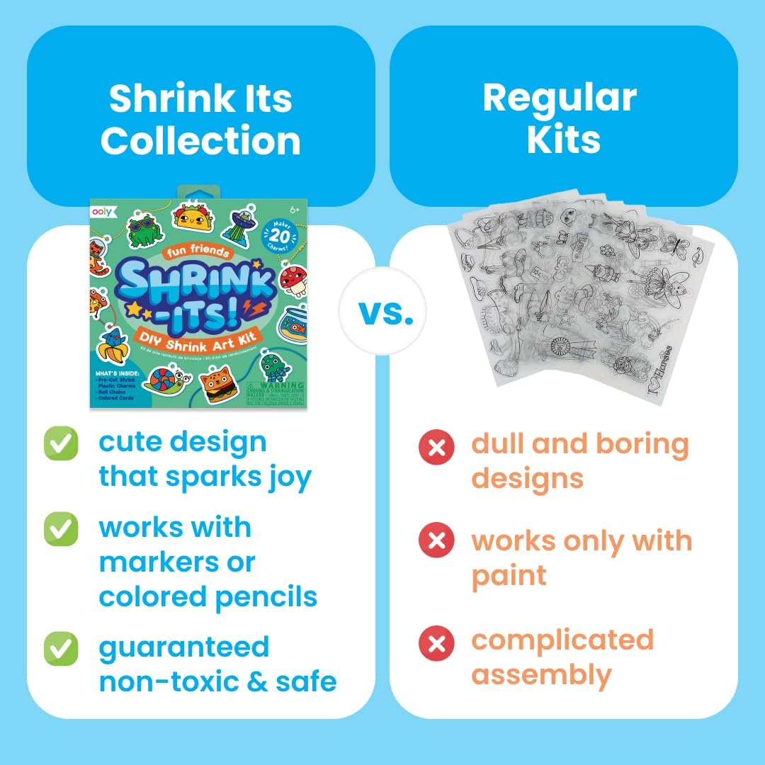 Ooly 28 PC DIY Shrinking Art Kit for Kids, 20 Plastic Pre Cut Charms and More, No Mess Creative Activity Jewelry Making Kit - Fun Friends