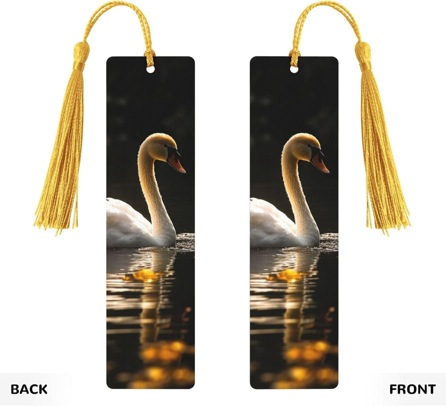 White Swan Swimming Bookmarks Gifts for Women Men, Wooden Bookmarks for Book Lovers, Vintage Book Marks Ornaments with Tassel, Unique Personalized Reading Page Markers Gold