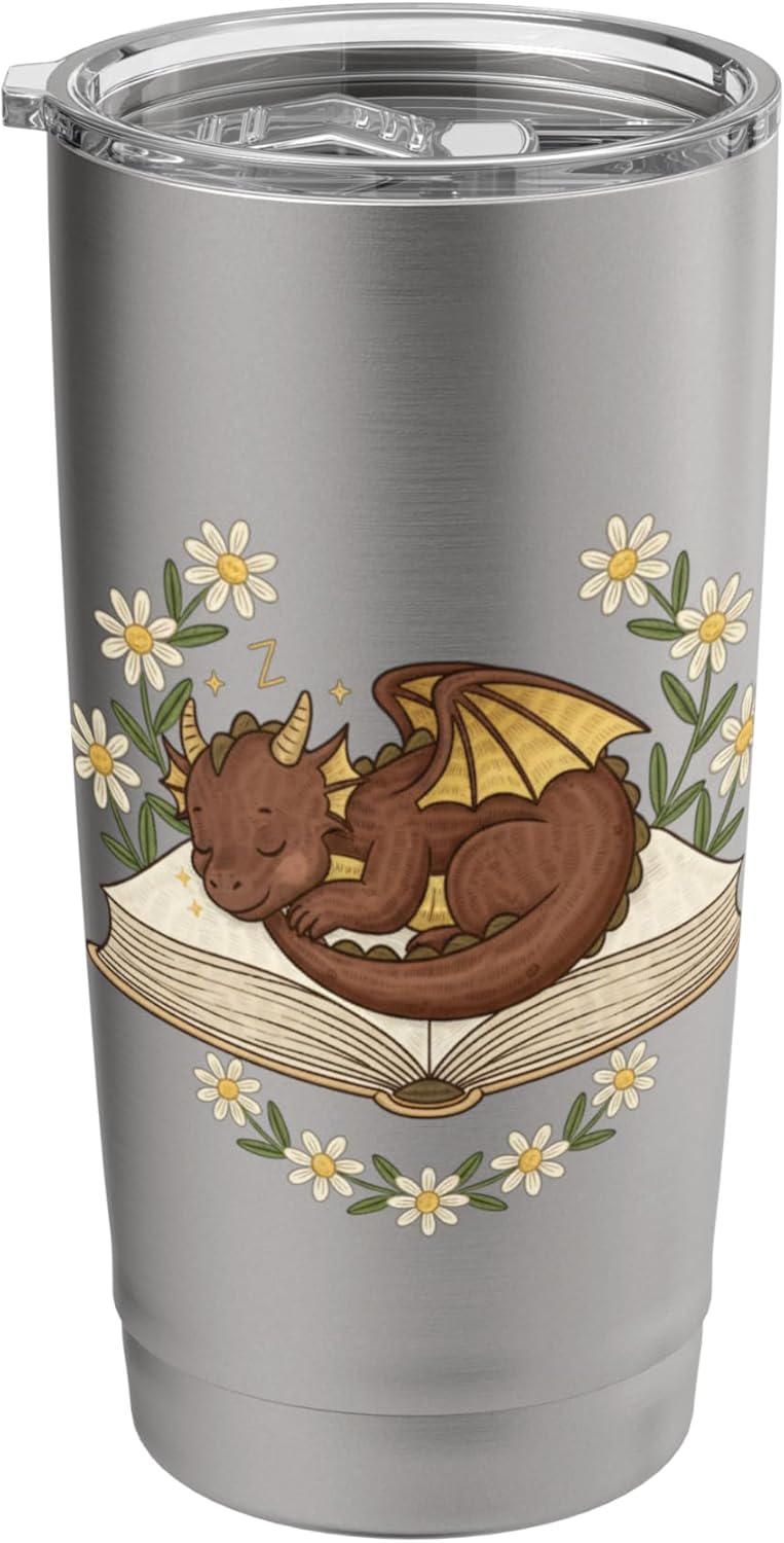 Sleeping Dragon On Book Reader Fantasy Lover Stainless Steel Insulated Tumbler
