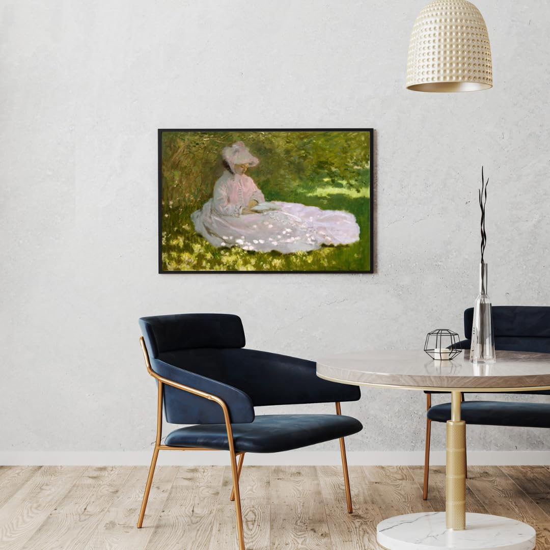 Springtime The Reader Woman Seated Reading under a Canopy of Lilacs 1872 Impressionism Painting By Claude Monet 7"X10" Image Size on CANVAS Fine Art Print Poster Shipped Rolled-up