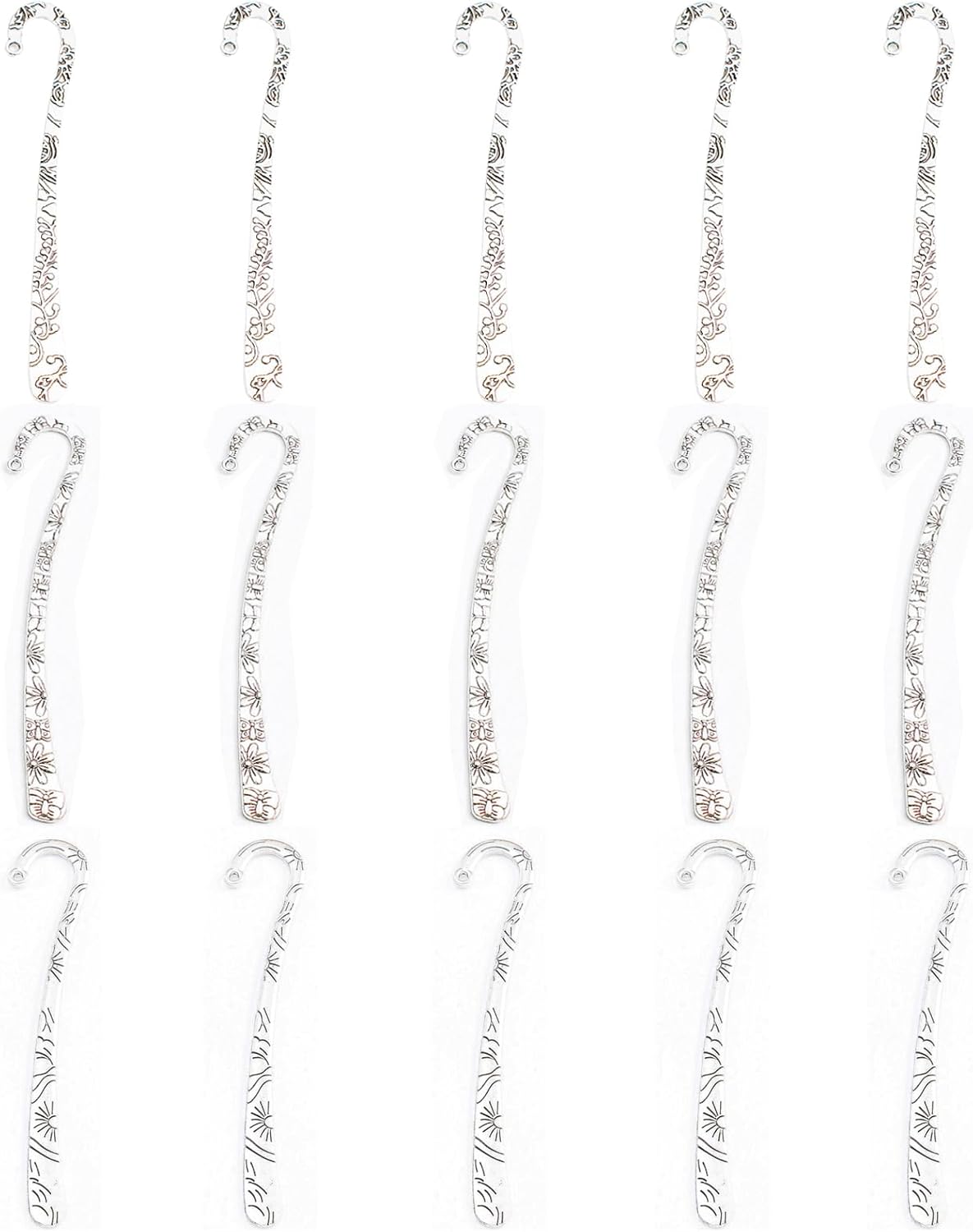 15 Pack Metal Bookmark - Silver Metal Bookmark Hairpin Hook Carved Antique Vintage with Loop Book Markers Embossed Bookmarks, Jewelry Making Charms