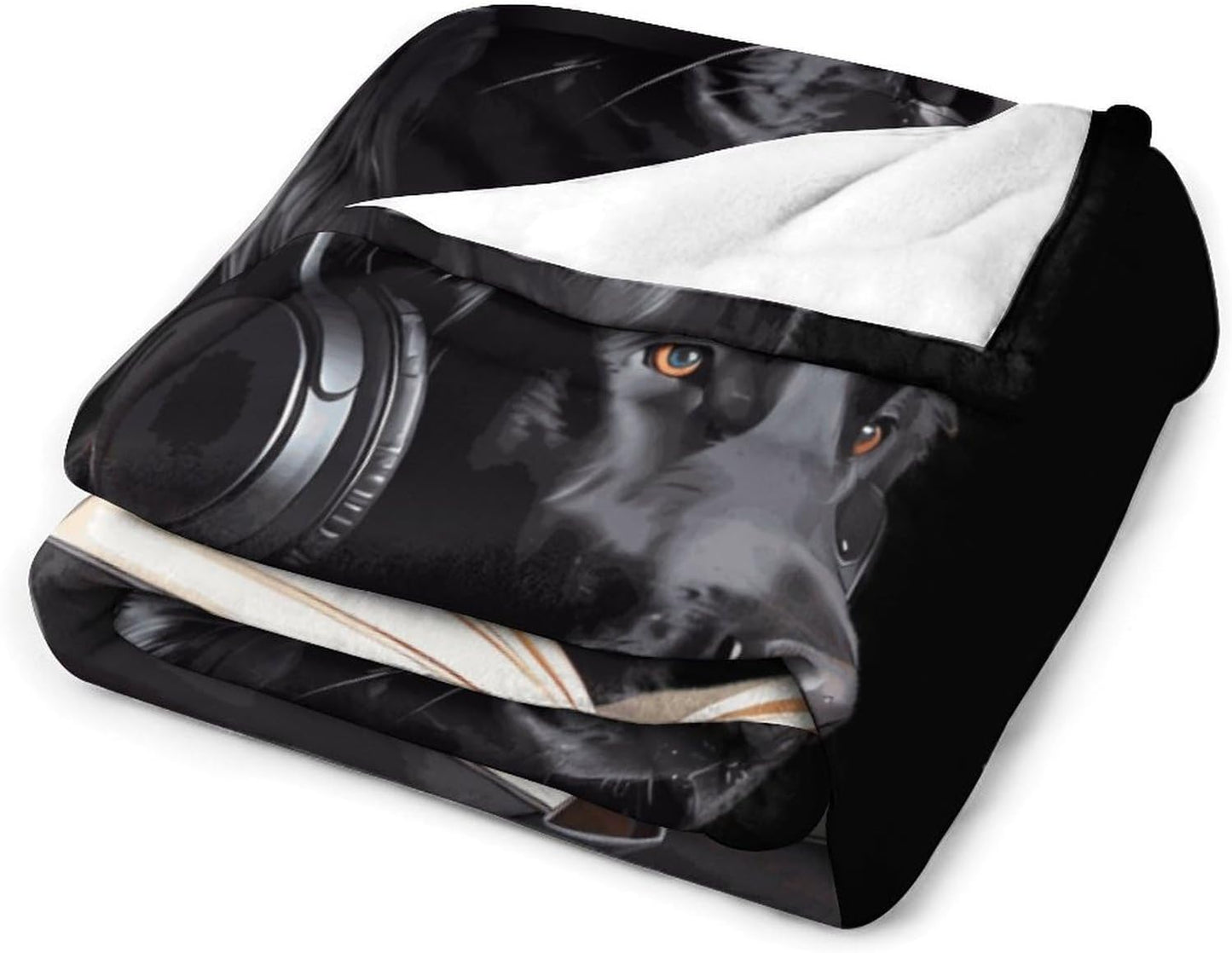 German Shepherd Wearing Headphones Reading Soft Throw Blanket Flannel Warm Lightweight Cozy Plush Blanket for Couch Sofa Bedroom Travel