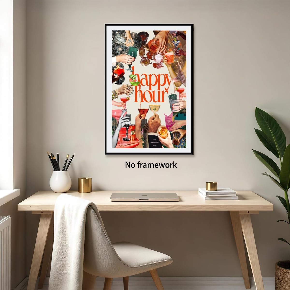 Cocktail Happy Hour Wall Art Retro Martini Posters Bar Art Canvas Print Vintage Kitchen Decor Disco Ball Poster Fun Party Decor Sign Pictures for Bar Cart Dining Room 12x18inch Unframed