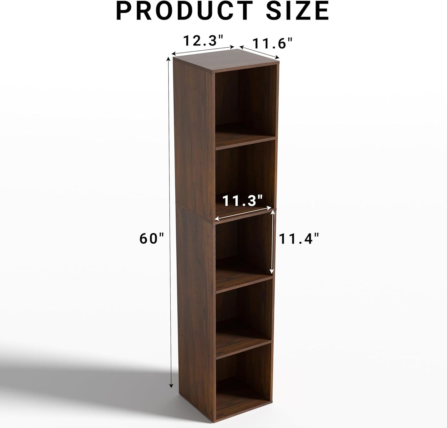 5 Cube Storage Organizer, 5 Tier Cube Low Bookcase Freestanding Storage Display Organizer, Three-Cubes Open Shelf Bookshelf for Home Office (Dark Brown,Black Walnut, 5-Cube)