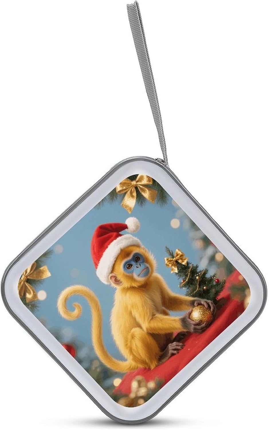 Christmas Monkey CD Case Portable Zipper CD Case 40 Capacity Hard Plastic DVD Cases Holder Large Storage Disc Wallet Bag for Car Home Travel DVD Collection Bag