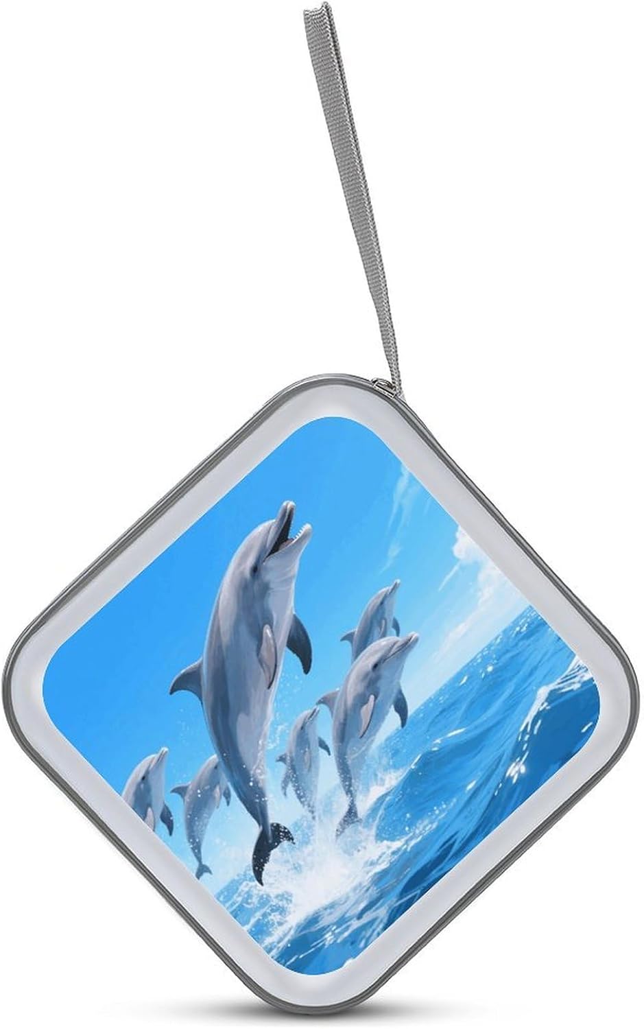 Dolphins CD Case Portable Zipper CD Case 40 Capacity Hard Plastic DVD Cases Holder Large Storage Disc Wallet Bag for Car Home Travel DVD Collection Bag
