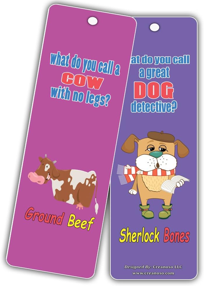 Creanoso Bookmarks Cards for Kids (30-Pack) - Hilariously Silly and Funny Jokes Series 2 - Excellent Party Favors Teacher Classroom Reading Rewards and Incentive Gifts for Young Readers
