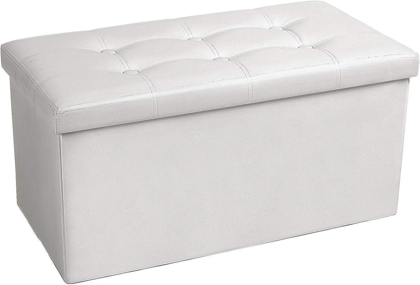 COSYLAND Ottoman Bench with Storage - 30x15x15in Folding Leather Ottoman, Rectangle Foot Stool Foldable Storage Chest Footrest Footstool Collapsible with Lid for Bedroom Living Room White