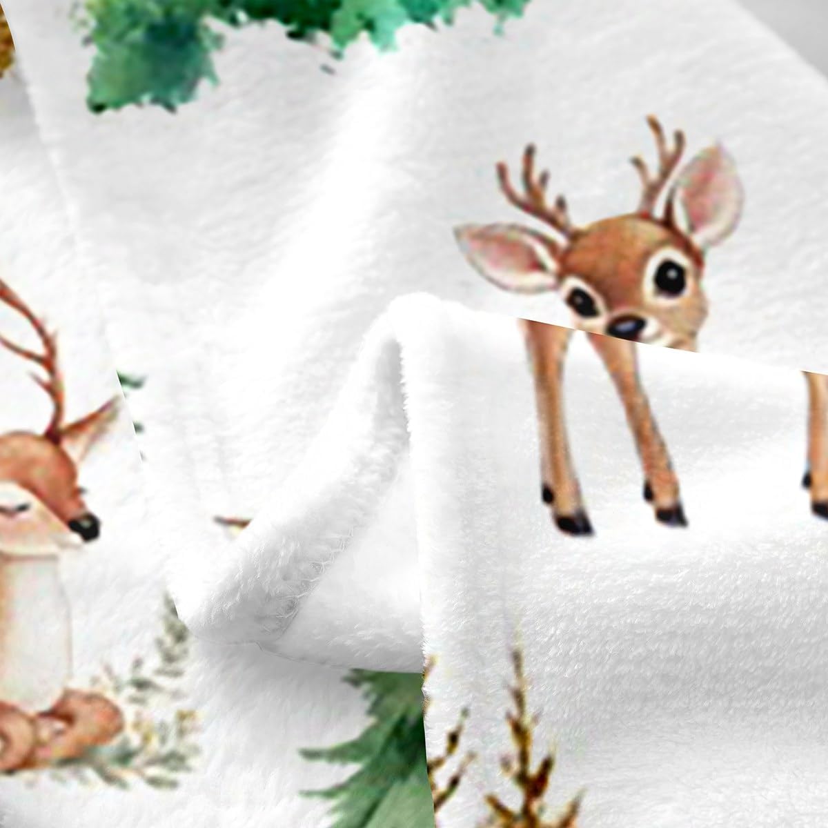 Feelyou Deer Fleece Throw Blanket Throw 50"x60" Kids Wild Animal Flannel Blanket Plush Fuzzy for Sofa Couch Boys Girls Teens Wool White All Season