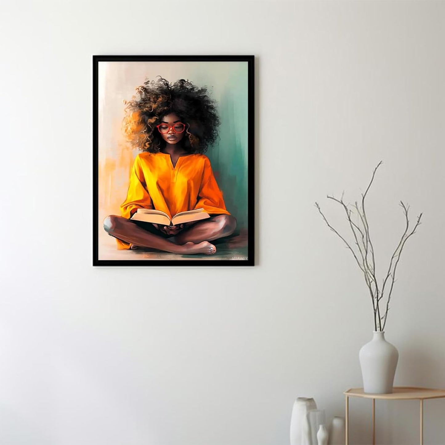 IZTAWEY Black Woman Reading Poster, Black Bohemian Art, African America Black Woman Wall Art For Living Room Unframed 12x16inch