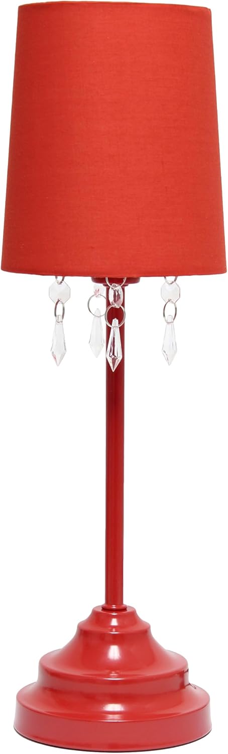 Simple Designs LT3018-RED Table Lamp with Fabric Shade and Hanging Acrylic Beads, Red