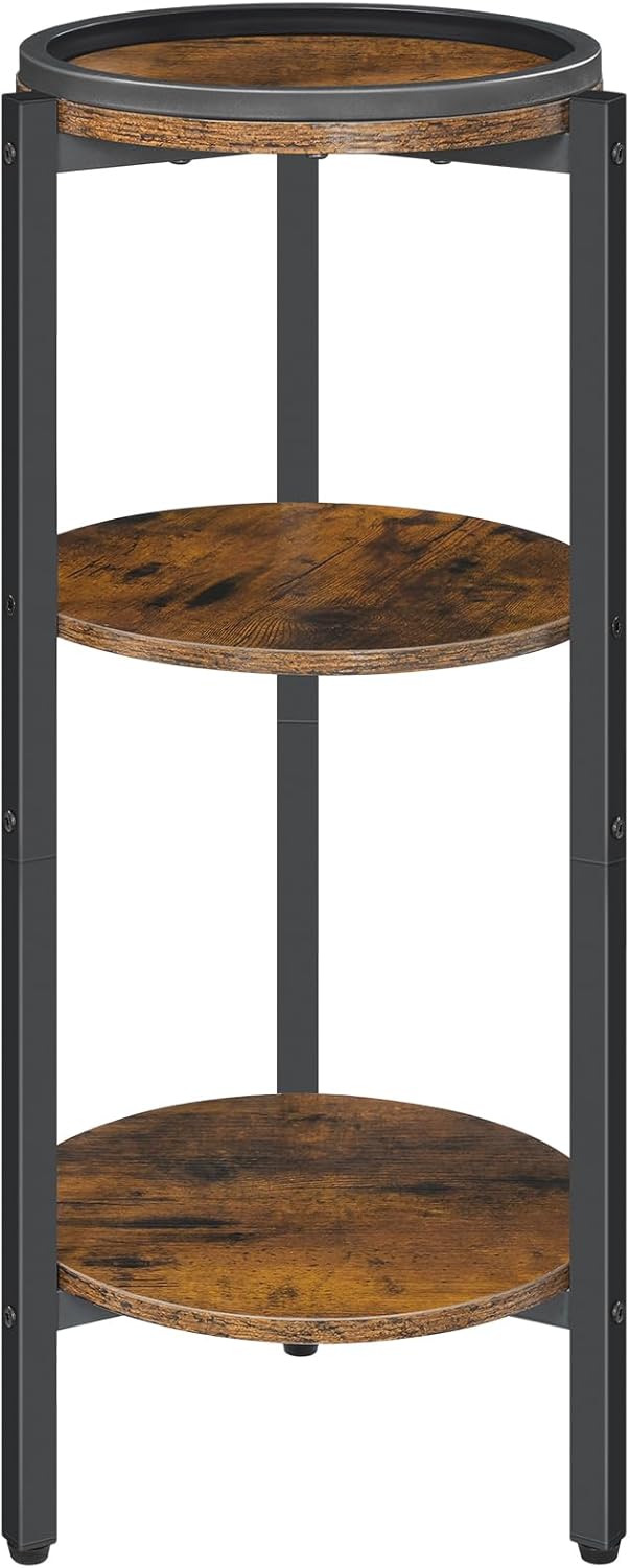 HOOBRO Small Round Side Table, 3-Tier Tall Coffee Drink Table for Sofa Couch, 28.7" H Slim Nightstand, Circle Wooden Accent Table for Living Room, Corner, Bedroom, Rustic Brown BF182BZ01