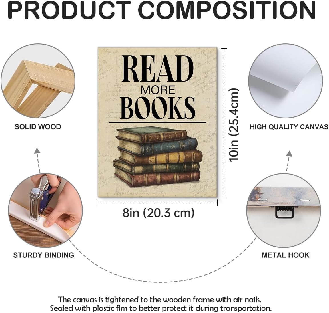 Vintage Reading Book Classroom Wall Art Print - Read More Books Poster Painting - Retro Book Lover Wall Decor for Library Study Reading Room Dorm Canvas Framed 8x10 Inches