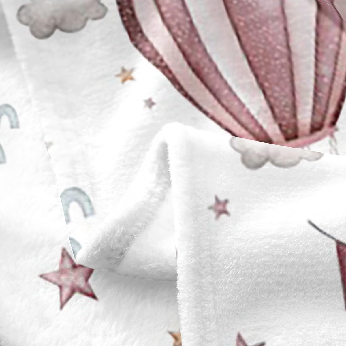 Feelyou Hot Air Balloon Fuzzy Blanket Kids Cute Cloud Flannel Fleece Throw Blanket Cartoon Style All Season Bed Blanket Room Decor Lightweight Rainbow Pink White Plush Blanket Baby 30"x40"